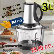 3-литров чопър Kitchen Expert със стъклена купа и три скорости, мощност 300W, мели от магданоз до месо